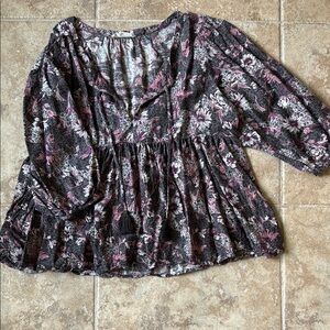 Lucky Brand Black and Purple Patterned Blouse